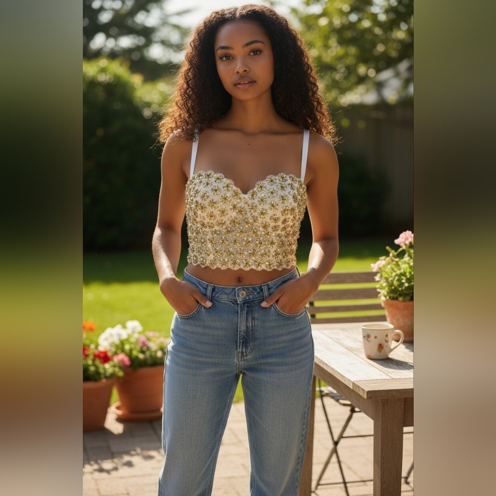 NEW BEBE Corset Embellished Top